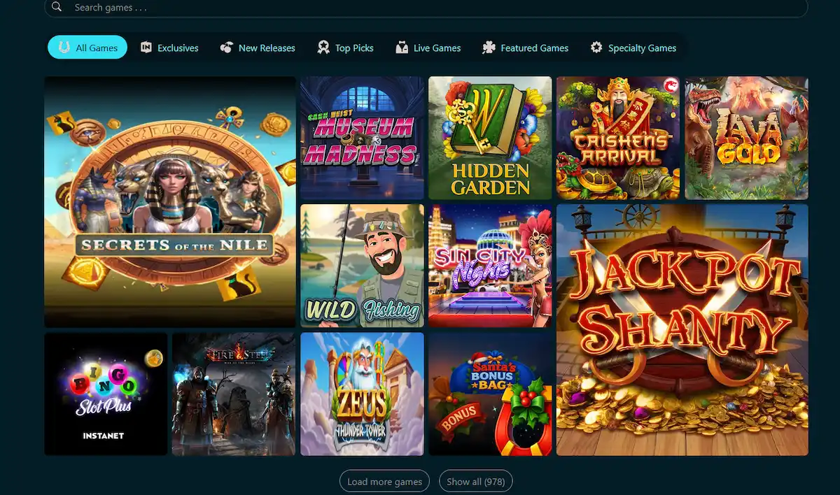 Play2Win Casino Startseite – Spiellobby mit Bonus-Banner
